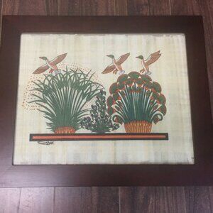 Egyptian Framed Painting On Papyrus - Ducks in Nile Reeds
